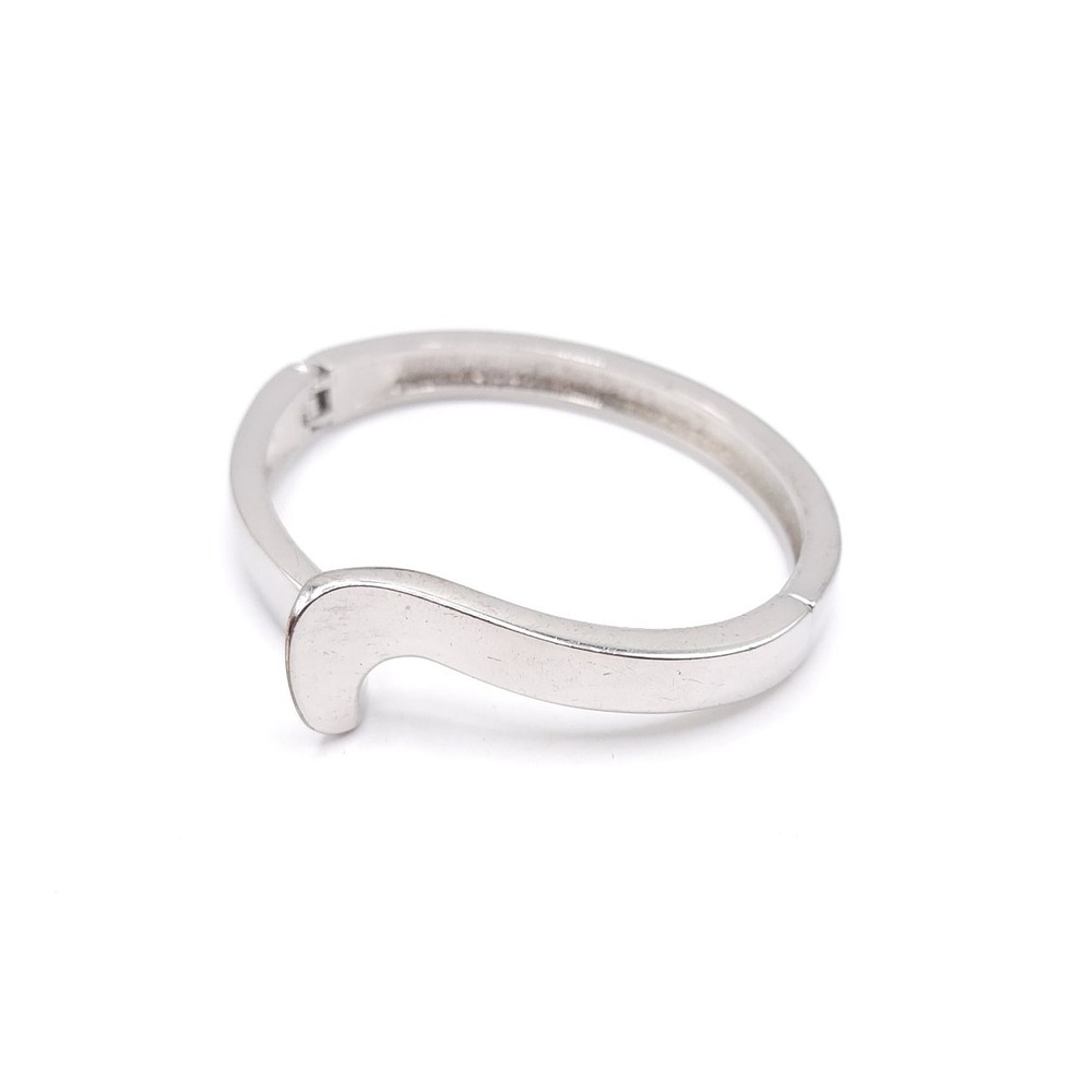 Silver Tone Wave Hinged Bangle Bracelet Minimalist Modern Stackable